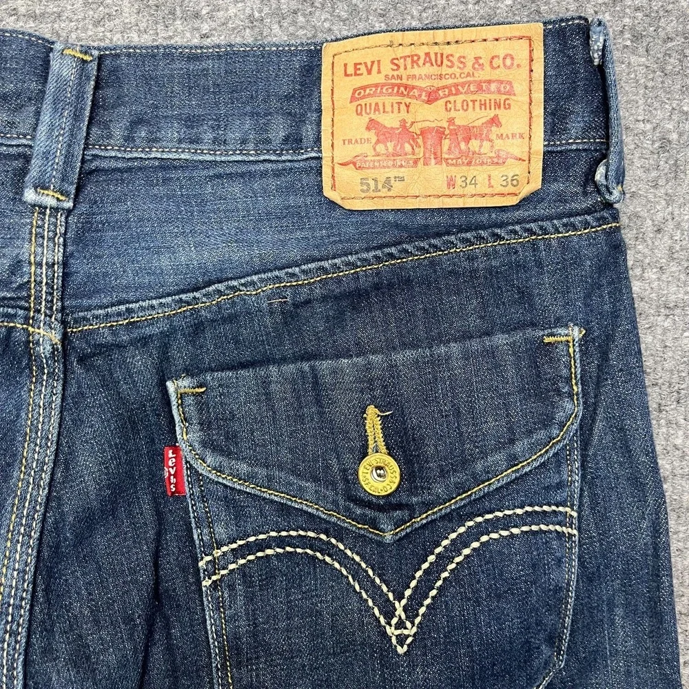 Levi's 514 Slim Straight‎ Jeans Men's Blue Denim Pockets Classic 33X34 - Flaws